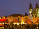 Old Town Square at Christmas Time and Tyn Cathedral  Prague  Czech Republic  Europe