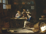 Kitchen Interior with Peasants Smoking and Drinking around a Table  1655