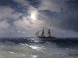 Sailing ship in the moonlight on a calm sea  1874