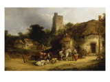 Villagers with their Animals outside the Plough Inn