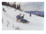 Norwegians Sledding in the Snow