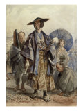 A Samurai Officer and a Servant in a Street
