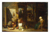 An Interior with a Woman Seated beside an Arrangement of Utensils