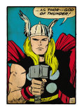 Marvel Comics Retro: Mighty Thor Comic Panel; God of Thunder! Holding Hammer (aged)