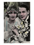 Hand Colored Postcars Of Wedding Couple
