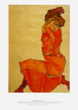 Kneeling Female in Orange Dress  c1910