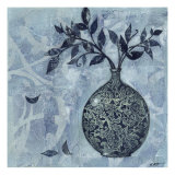 Ornate Vase with Indigo Leaves I