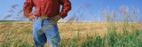Mid Section View of a Farmer in an Oat Field  Saunders County  Nebraska  USA