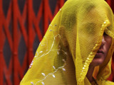 Indian Woman after Taking a Holy Dip in River Ganges During the Kumbh Mela Festival