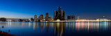 Buildings in a City Lit Up at Dusk  Detroit River  Detroit  Michigan  USA