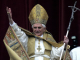 Pope Benedict XVI Waves to Pilgrims and Faithful fromSt Peter's Basilica at the Vatican
