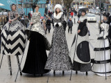 Models on Stilts Present "High Fashion" on the Famous "Jungfernstieg" Boulevard in Hamburg  Germany