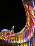 Annual Holiday Light Display Illuminates the Denver County Building  Seen Through a Fisheye Lens