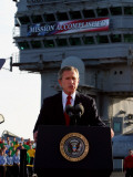 President Bush Declares the End of Major Combat in Iraq as He Speaks Aboard the Aircraft Carrier