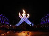 Surrounding the Olympic Flame after the Opening Ceremony of the Vancouver 2010 Olympics