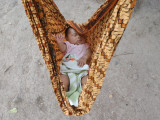 Four-Month-Old Rianto Sleeps in a Batik Cloth Swing  at a Refugee Camp in Lamreh  Indonesia