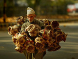 Kashmiri Carries 'Kangris' or Firepots to Sell in a Market in Srinagar  India
