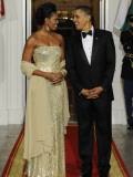 President Obama and First Lady before Welcoming India's Prime Minister and His Wife to State Dinner