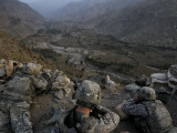 US Soldiers Take an Overwatch Position on a Mountain Top in the Pech Valley  Afghanistan