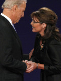 Senator Joe Biden and Governor Sarah Palin Shake Hands before the Start of Vice Presidential Debate
