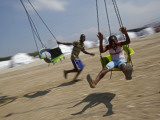 Children Play in a Park Near a New Camp Being Set Up for Earthquake Survivors in Port-Au-Prince