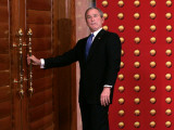 President George W Bush as He Tries to Open a Locked Door Leaving a Press Conference in Beijing