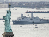 New Navy Assault Ship USS New York  Built with World Trade Center Steel  Passes Statue of Liberty