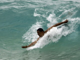 Presidential Candidate Senator Barack Obama  On Vacation  Body Surfing at a Beach  Honolulu  Hawaii