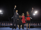 President-Elect Barack Obama and His Family Wave at the Election Night Rally in Chicago