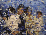 Senator-Elect Barack Obama and Family Covered in Confetti after He Delivered His Acceptance Speech