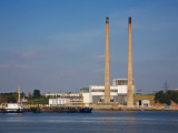 Great Island Powerstation and Passing Dredger  from Cheekpoint  County Waterford  Ireland