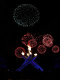 Fireworks Explode Behind the Olympic Flame at Opening Ceremony of Vancouver 2010 Winter Games
