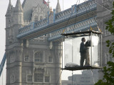 David Blaine  the American Illusionist and Street Magician in Front of Tower Bridge in London