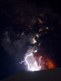 Lighting Seen Amid the Lava and Ash Erupting from the Vent of the Volcano in Central Iceland