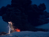 Lighting Seen Amid the Lava and Ash Erupting from the Vent of the Volcano in Central Iceland
