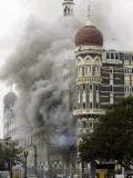Smoke Blows Out from the Landmark Taj Mahal Hotel in Mumbai  India