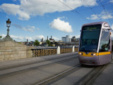 Luas Tram on the Sean Heuston Bridge  Dublin  Ireland