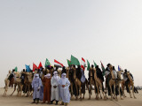 Libyan Camel Riders Holding Flags of Arab Countries Gather to Perform at Sirte Airport
