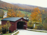Covered Bridge in Autumn Landscape  Battenkill  Arlington Bridge  West Arlington  Vermont  USA