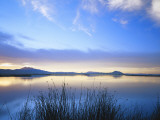 Cutler Reservoir on Bear River with Cirrus Fibratus at Sunset  Great Basin  Cache Valley  Utah