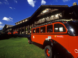 Red Jammer Buses Parked Outside of Glacier Park Lodge  Montana  USA