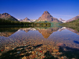 Mountains Reflect into Calm Two Medicine Lake  Glacier National Park  Montana  USA