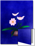 Pink Flower in Vase on Blue Background