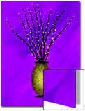 Sparkling Pussy Willow in Graphic Vase on Blue Background