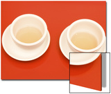 Close-Up of Two Tea Cups on Red Table for Chinese Tea Ceremony