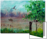Person in Small Boat on River  Birds Soar