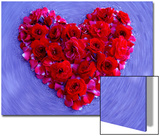 Roses Form Heart Shape on Blue Background
