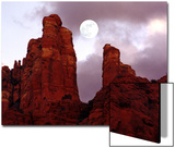 Red Rock with Moon and Sun