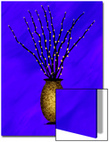 Sparkling Pussy Willow in Graphic Vase on Violet Background