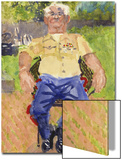 Watercolor Painting of a Man Sitting on a Chair Outdoors